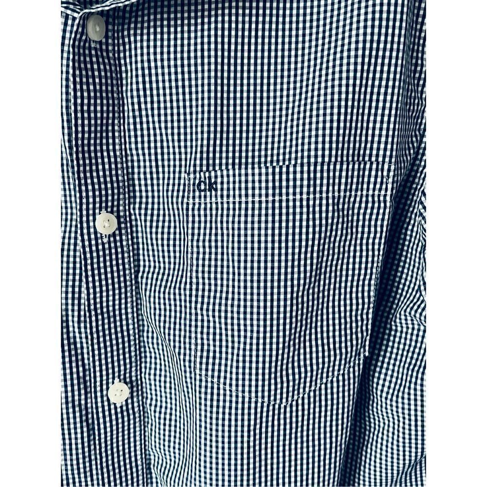 Calvin Klein Men’s Extra-Fine Cotton Shirt Slim Fit Navy and White Check Large - Picture 3 of 7